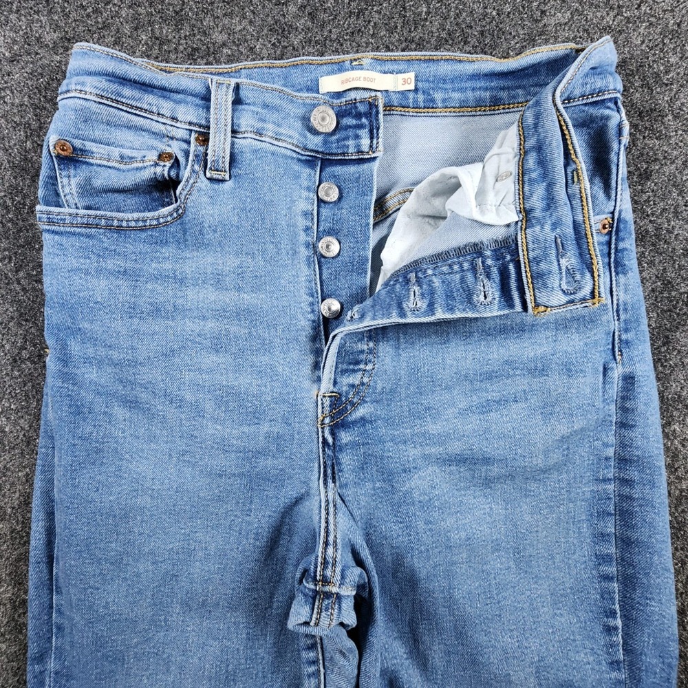 Levi's Ribcage Boot Cut Jeans Women 30x33 Fit 28×31 Blue High Rise Button Fly - Picture 2 of 12